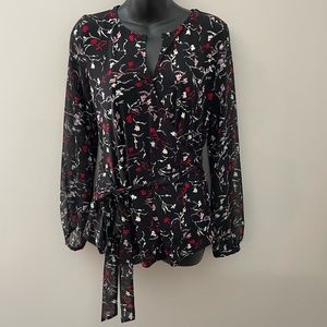 White House Black Market long sleeve wrap shirt, fully lined